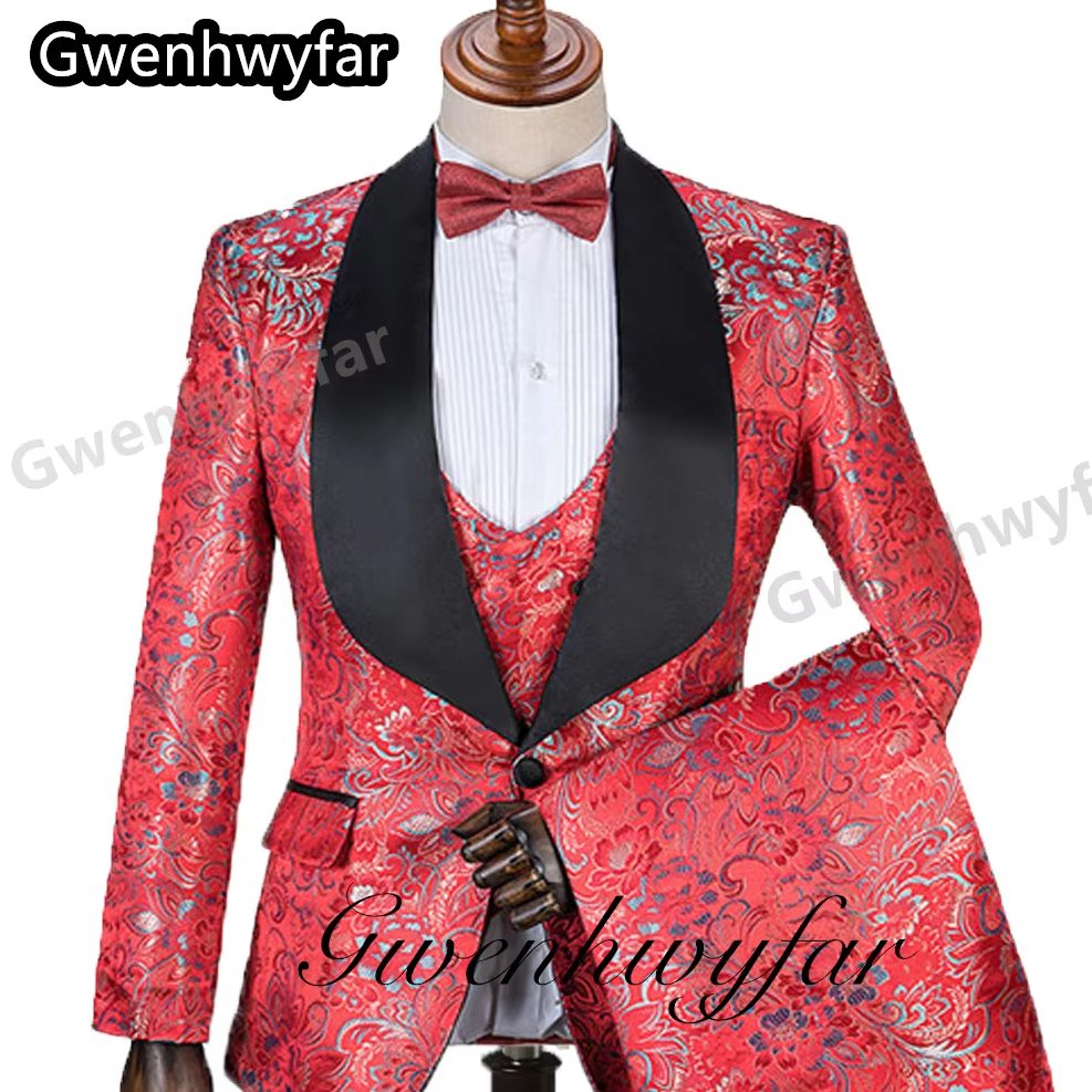 Men'S Formal Wear For Marriage - Gwenhwyfar 2025 結婚式用メンズスーツ メンズスーツ シャインレッド 人気のファッションスーツ