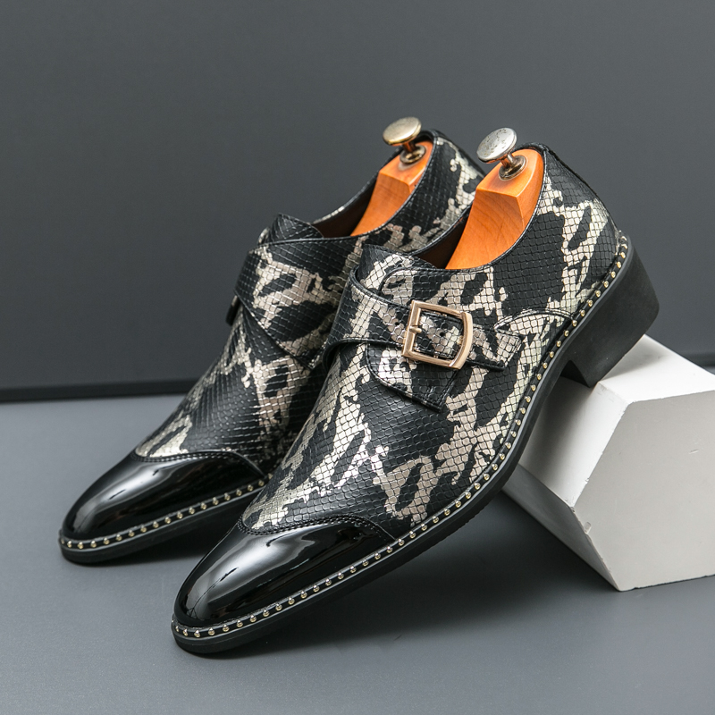 Men'S Formal Party Wear Shoes - レトロクラシック Le Fu 靴男性 PU ブラックグリーンスプライシングサイドバックルビジネスファッションブランドフォーマルシューズサイズ