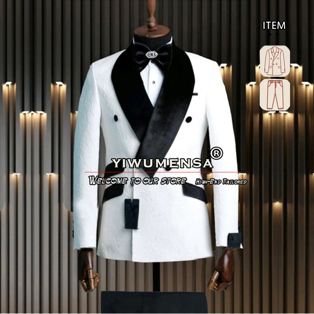 Men'S Formal Wear For Marriage - カスタマイズされた新郎着用結婚式のスーツ男性のための黒のベルベットラペル白花ジャケットパンツ 2 個ボーイフレンド結婚服