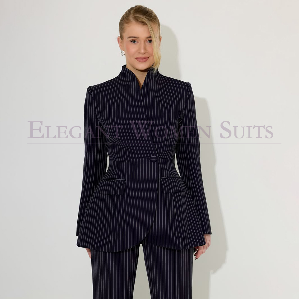 Men Formal Wear All Black - 黒のピンストライプメンズスーツ フォーマルウェア ワンボタン スリムフィット エレガントな長袖 2ピース