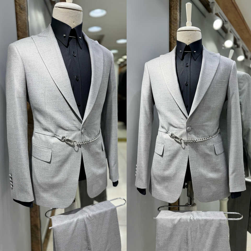 Men'S Formal Wear No Suit - カジュアルメンズスーツ 3 ピースジャケットパンツピークドラペルシングルブレスト春秋アウターベルト付きフォーマルな機会カスタマイズ