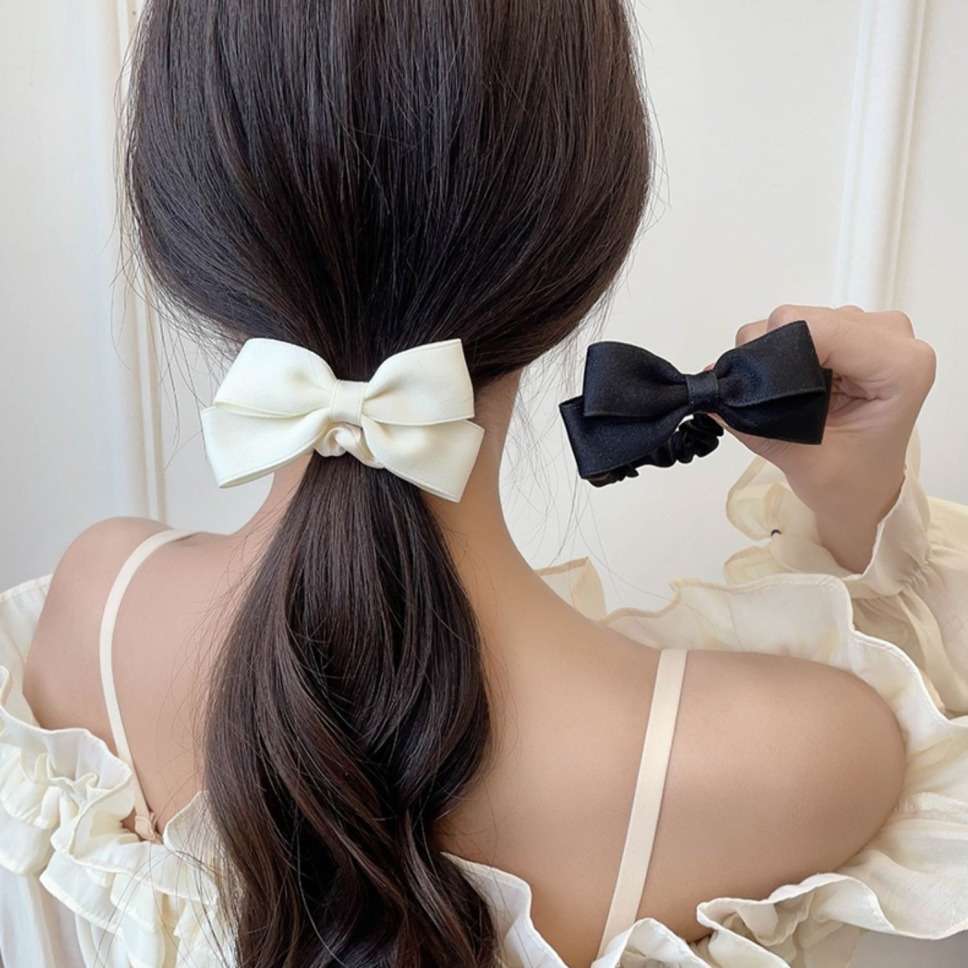 Tie Bar Clip - 新しい韓国弓弾性ヘアバンド黒、白のシンプルなヘアネクタイ女性エレガントなバレッタ帽子女の子ヘアアクセサリー