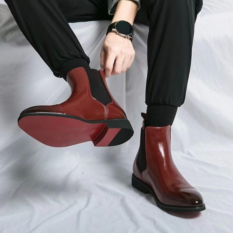 Men'S Formal Style - メンズ クラシック レッド チェルシー ブーツ ポインテッドトゥ