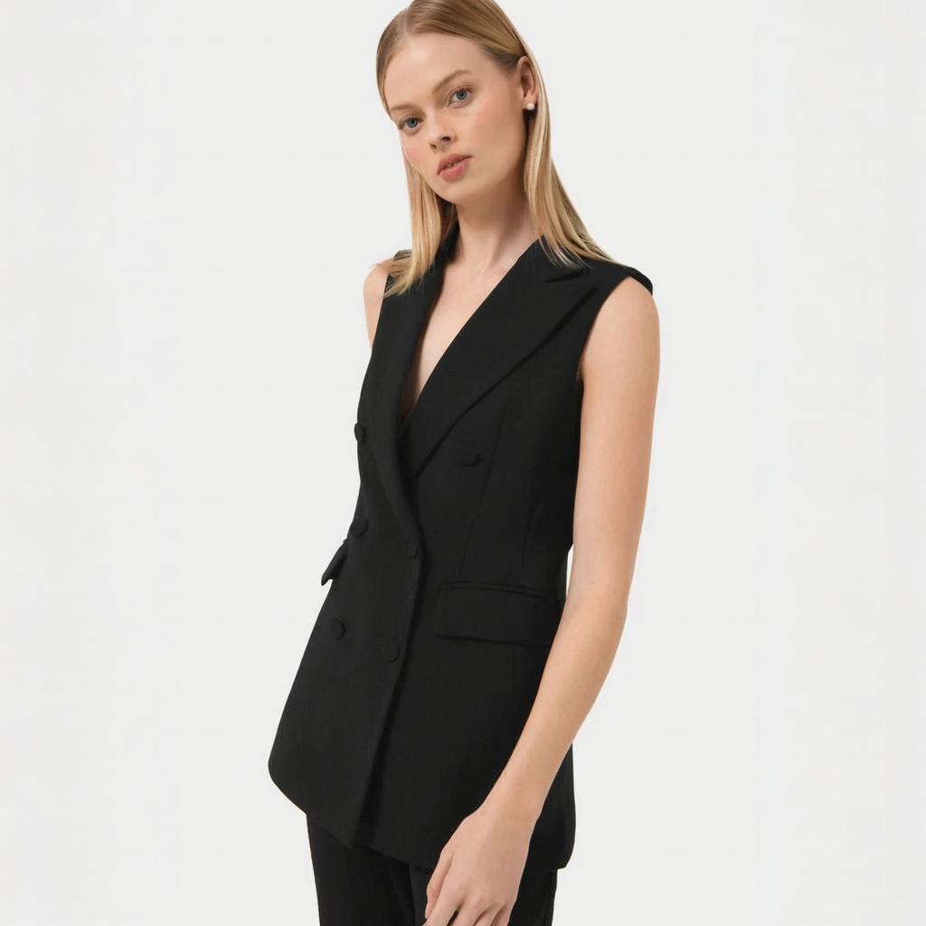 Slim Fit Suit Set - ノースリーブパンツスーツ レディース ツーピースセット ビジネスカジュアル 夏服 パンツスーツセット