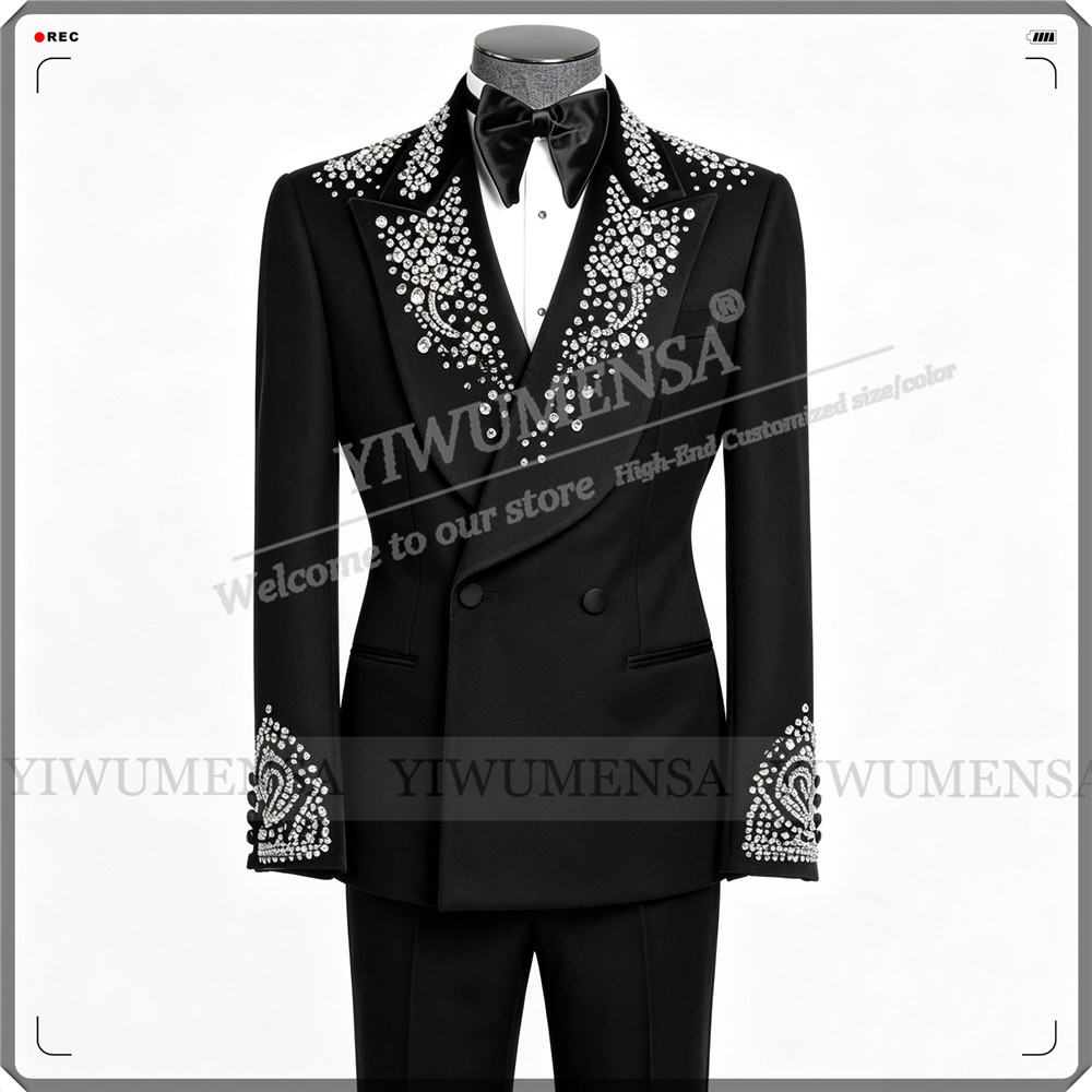 Men'S Formal Wear No Suit - 高級結婚式のスーツ男性用ラインストーンビーズジャケットパンツ 2 ピース新郎フォーマルパーティータキシード服装カスタマイズされた男性の衣装