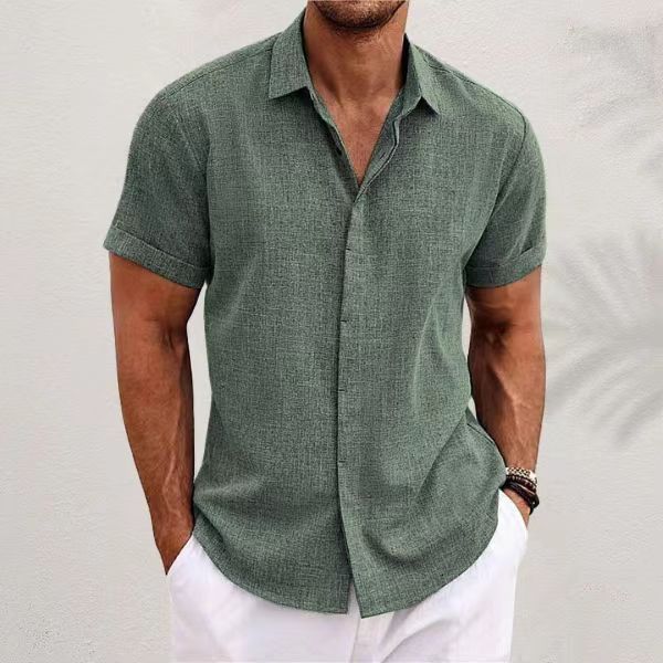 Men Linen Formal Wear - メンズファッションカジュアル無地シャツボタンリネンコットン半袖フォーマルTシャツ男性ベーシックラペル薄いトップス日常着