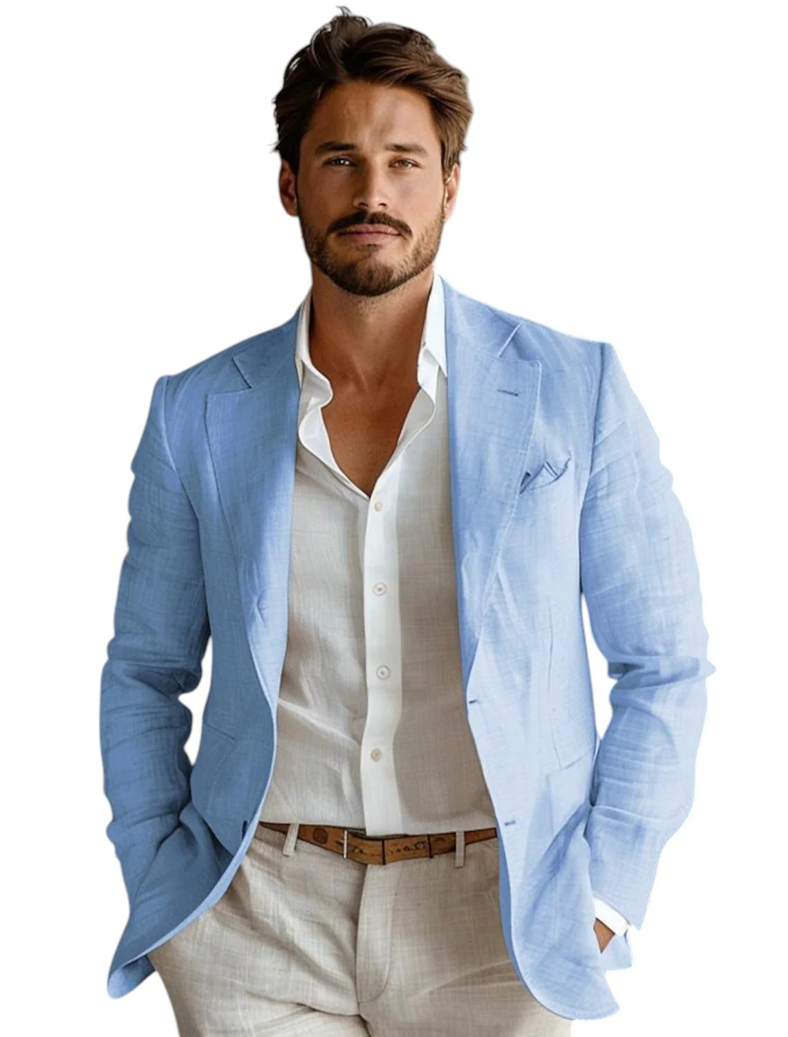 Men Linen Formal Wear - ブルーのスリムフィットメンズリネンブレザーカジュアルパーティープロムデザイナーコート春夏新作フォーマルウェアリネンスーツブレザーアウター
