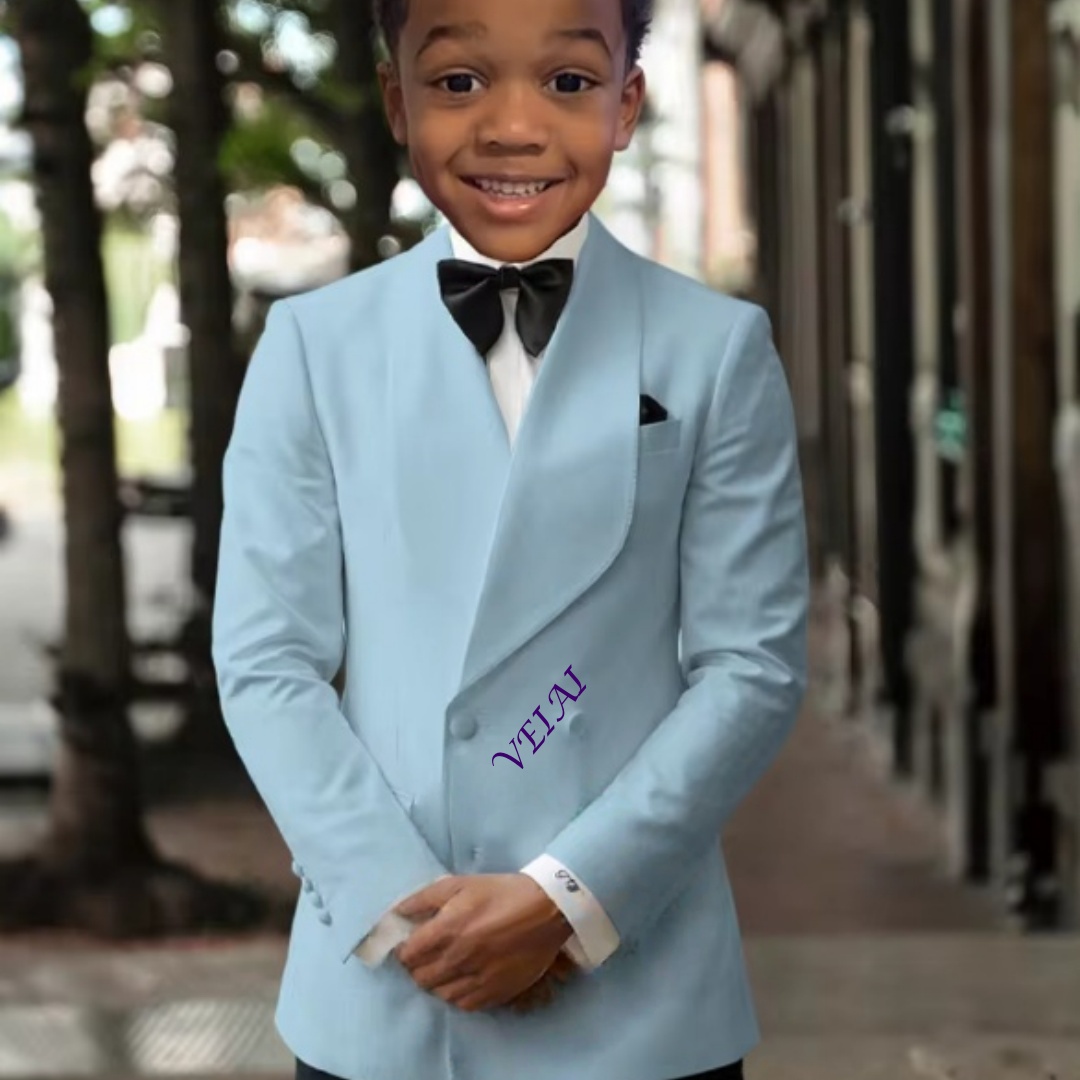 Slim Fit Suit Set - 男の子向け、2ピースのベストマンスーツセット。高品質なカスタムメイドのダブルブレスト、スリムフィット、上品なテールコート。