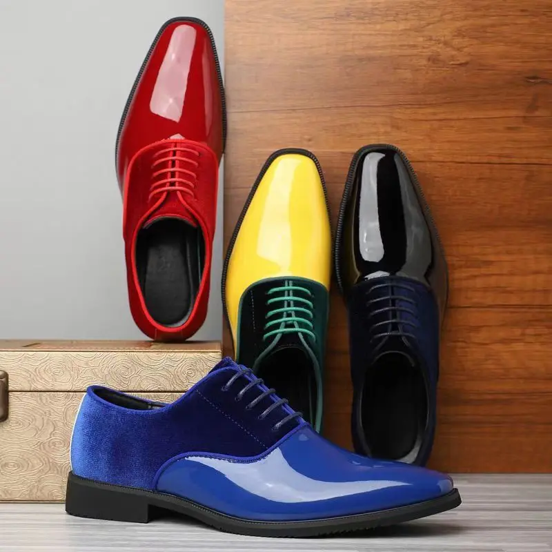 Men'S Formal Party Wear Shoes - メンズカラーブロックオックスフォードドレスシューズ、レースアップ、パテントレザーとスエードの組み合わせ、フォーマルシューズ、パーティー、結婚式、宴会などの機会に最適