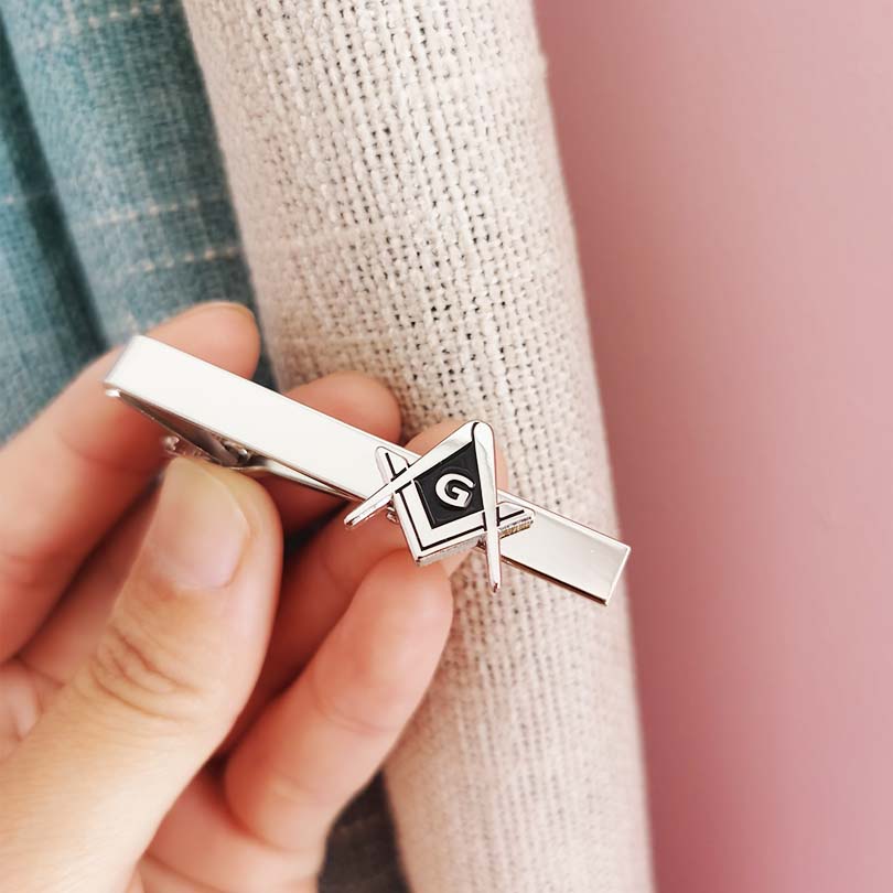 Tie Bar Clip - メイソン・フェローメイソン・スクエア＆コンパス付きGタイクリップ3度フリーメイソンファッションメンズネックバーカフスメタル