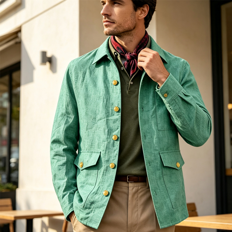 Men Linen Formal Wear - ヴィンテージメンズリネンジャケット、ラペルカラー、ゴールドボタン、カジュアルスリムフィットコート、軽量で通気性があり、フォーマル、デイリー、オフィスウェアに最適