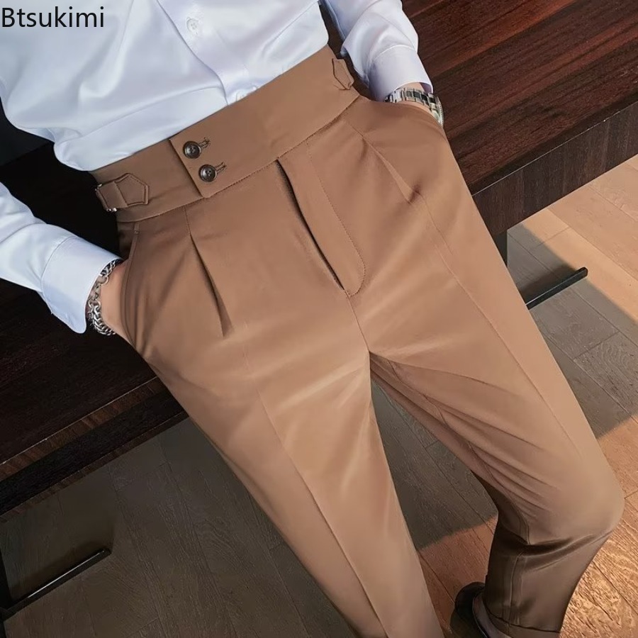 Men'S Formal Style - 2026年新作 メンズ 無地 スーツパンツ クラシックボタン シングルプリーツ