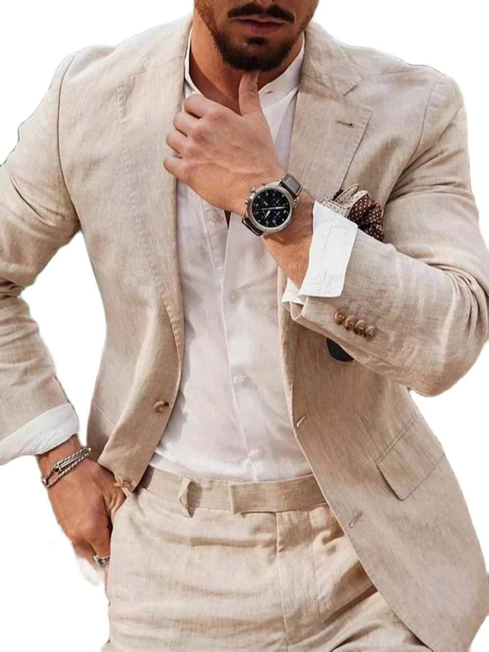 夏のビーチビジネスリネンメンズスーツ、オーダーメイド2ピース - Men Linen Formal Wear のレビューと価格