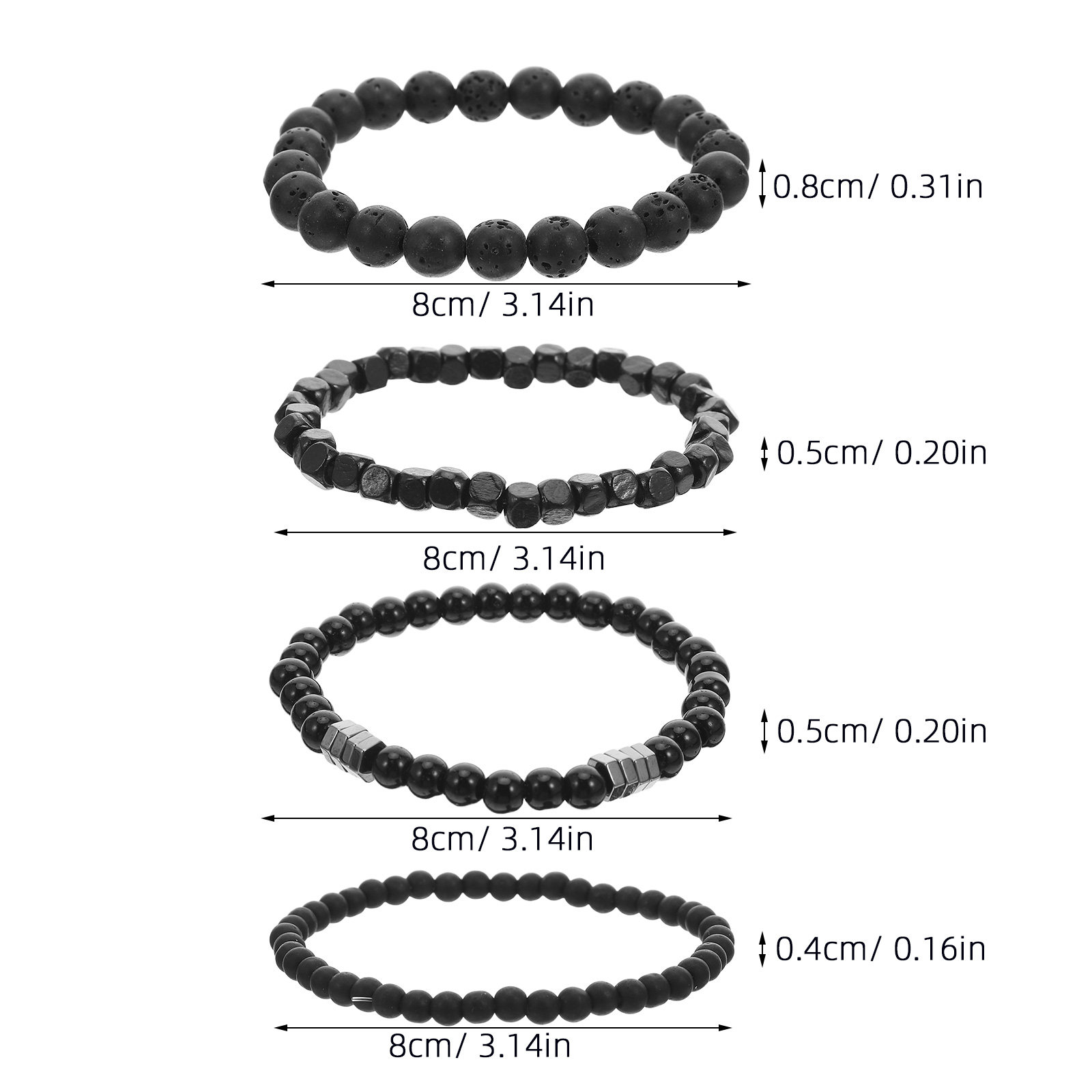 メンズ用ジルコニアブレスレット4点セット。ブラックマット仕上 - Men'S Formal Wear Jewelry のレビューと価格