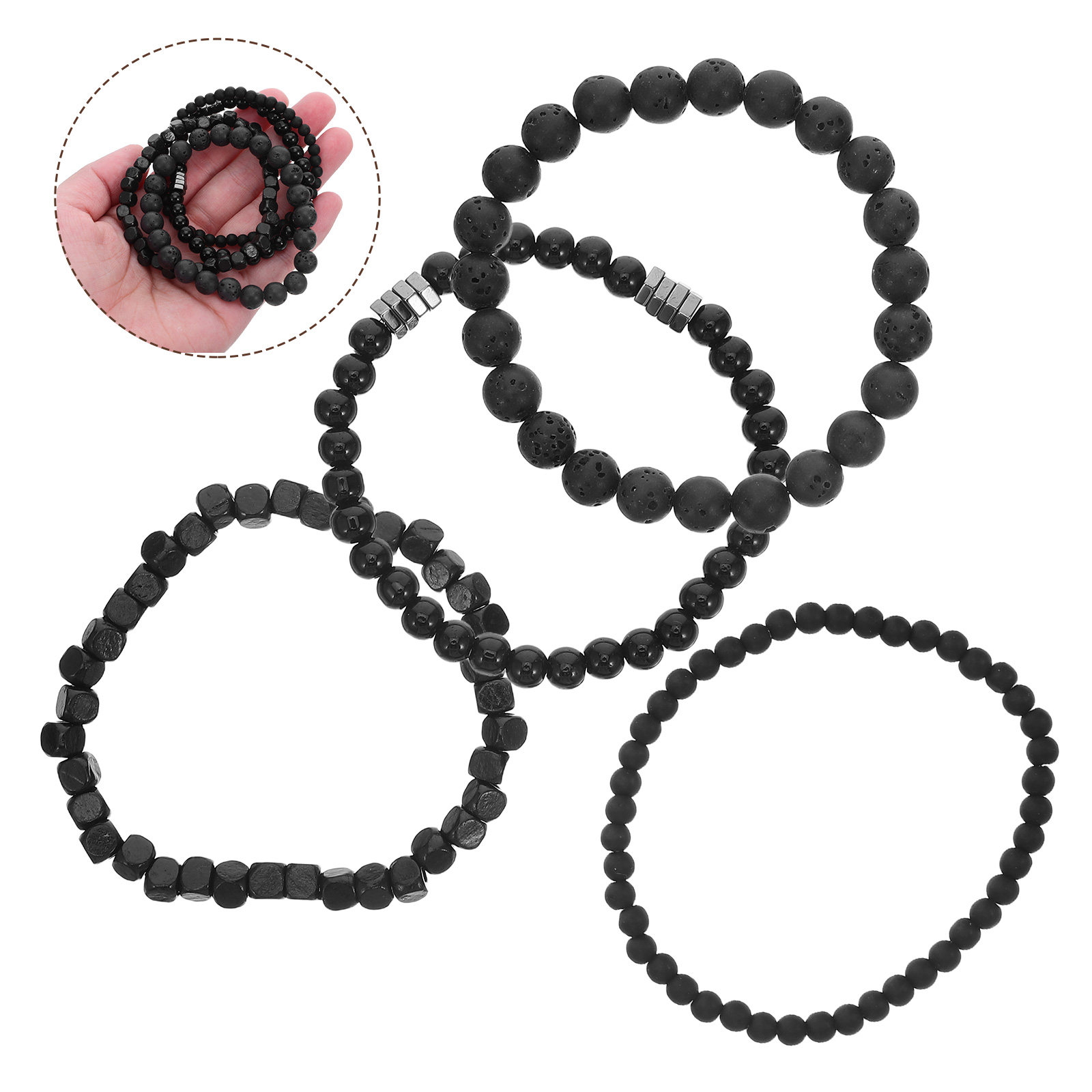 メンズ用ブレスレット4点セット。黒色のマットな質感の銅製ビー - Men'S Formal Wear Jewelry のレビューと価格