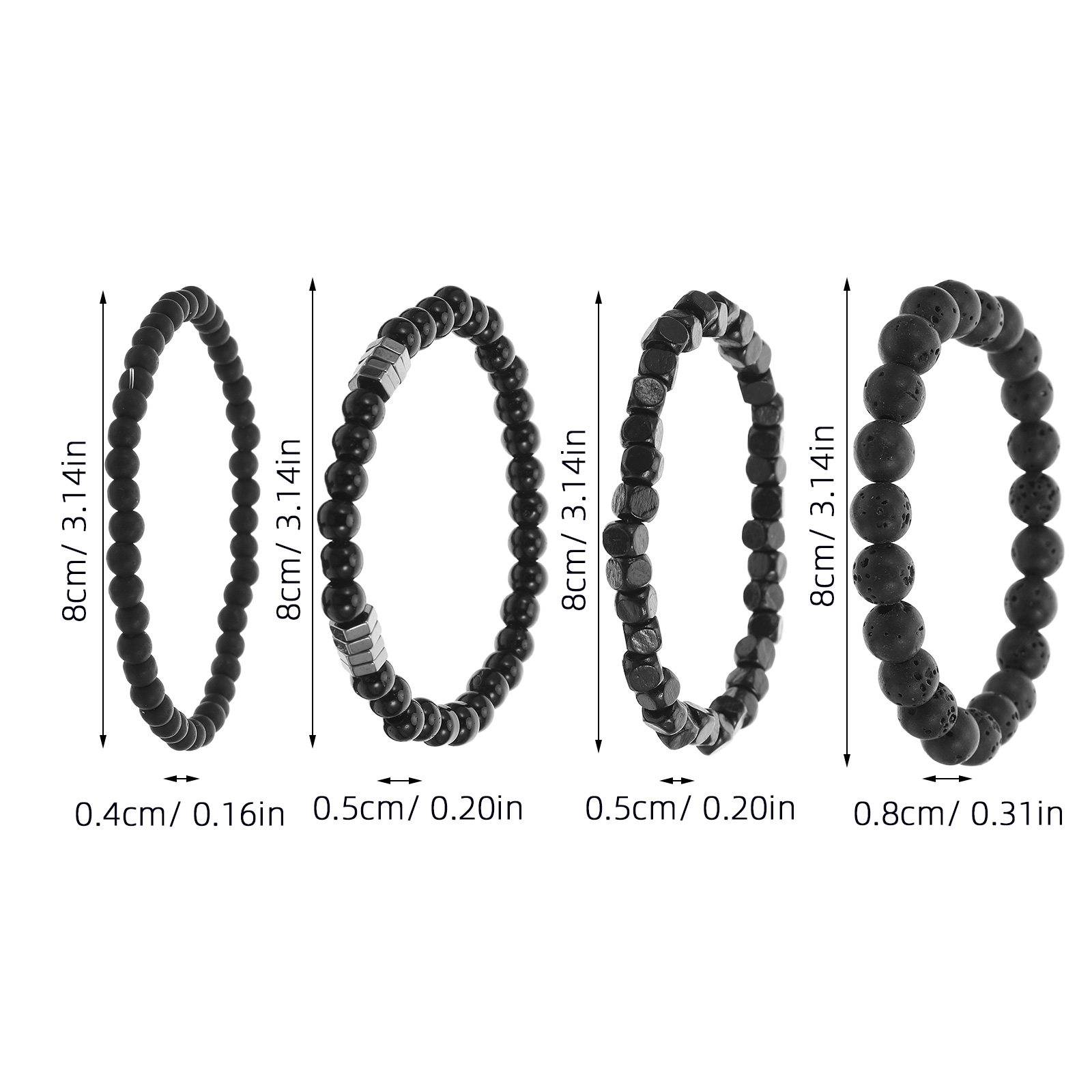 メンズ用ブレスレット4点セット。黒色のマットな質感の銅製ビー - Men'S Formal Wear Jewelry のレビューと価格