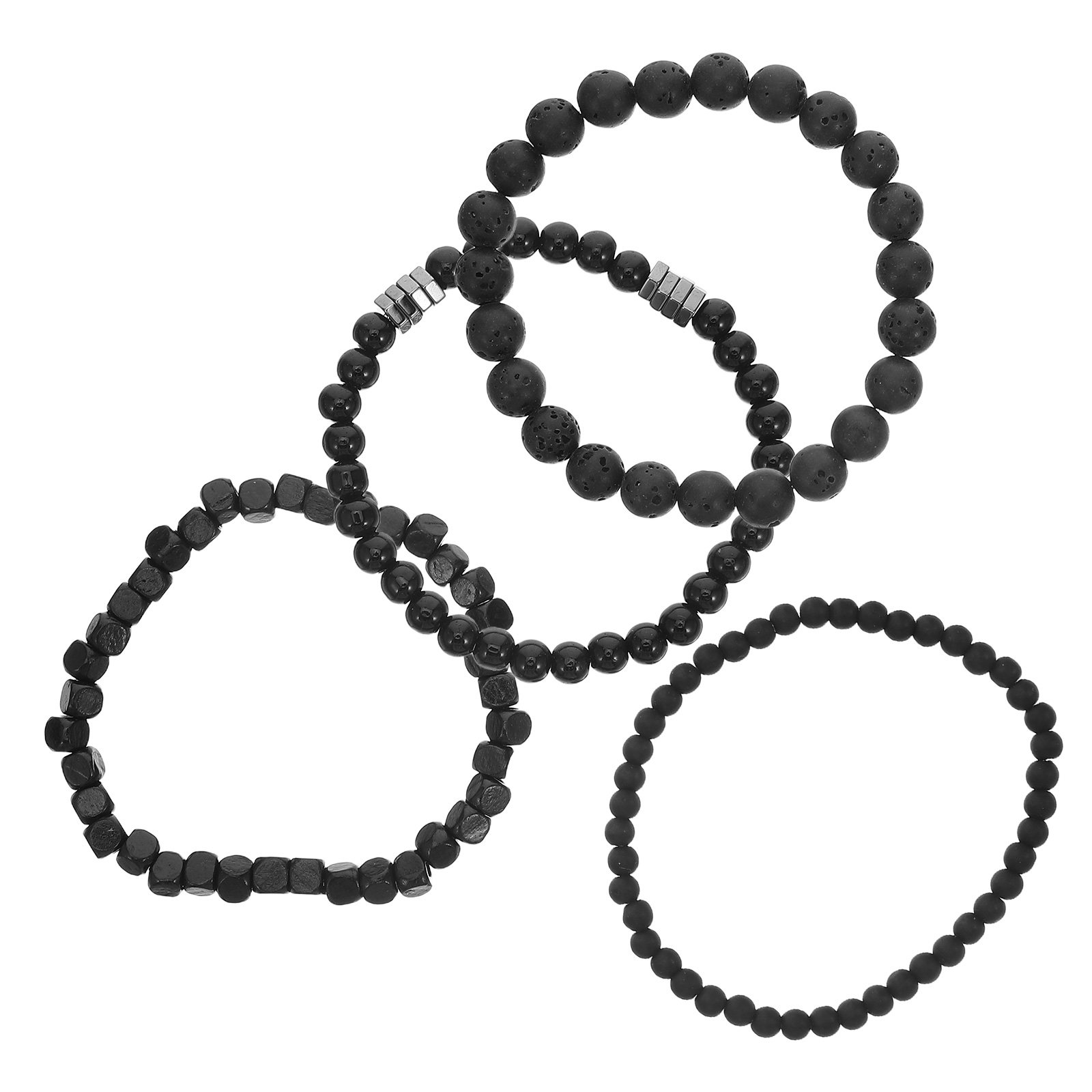 メンズ用ブレスレット4点セット。黒色のマットな質感の銅製ビー - Men'S Formal Wear Jewelry のレビューと価格