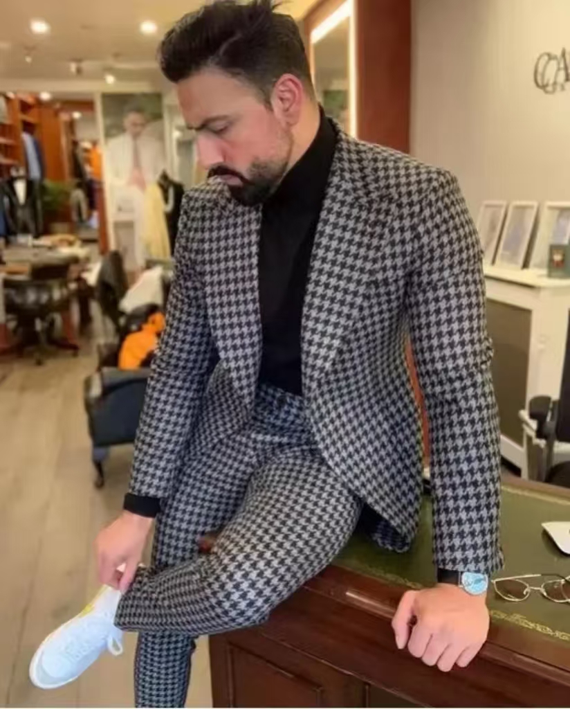 千鳥格子柄ヴィンテージメンズスーツ、ピークラペル、2ピースブ - Men'S Vintage Formal Wear のレビューと価格
