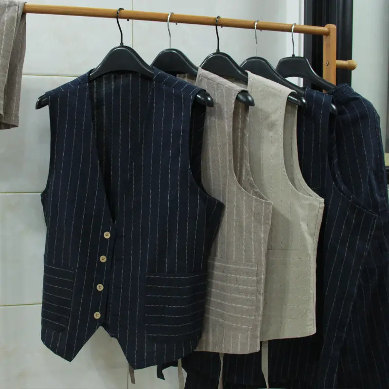 英国風カジュアルリネンベスト メンズ スリムフィット ビジネ - Men Linen Formal Wear のレビューと価格