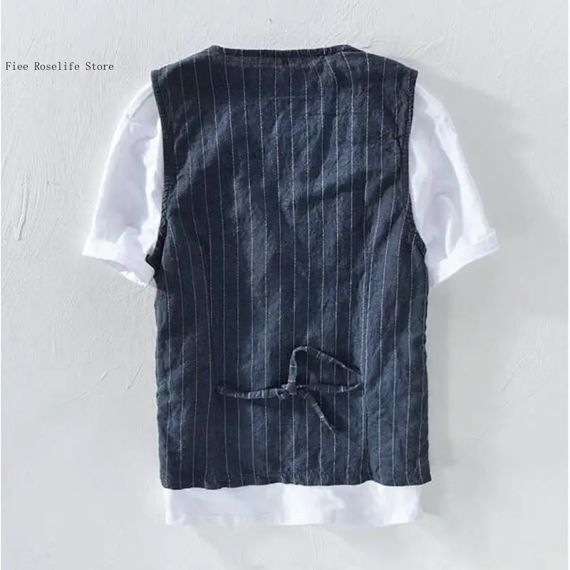 英国風カジュアルリネンベスト メンズ スリムフィット ビジネ - Men Linen Formal Wear のレビューと価格