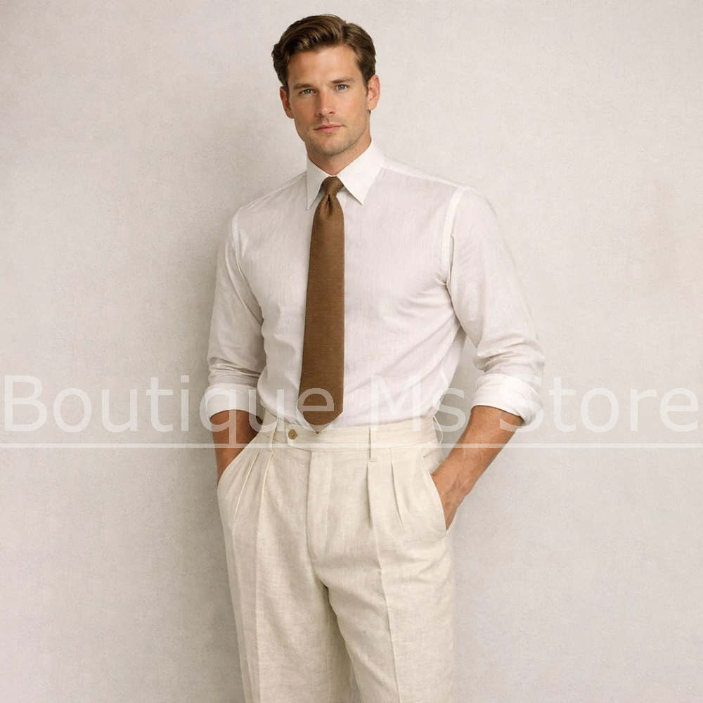 メンズリネン3ピーススーツ、ピークドラペル、シングルブレスト - Men Linen Formal Wear のレビューと価格