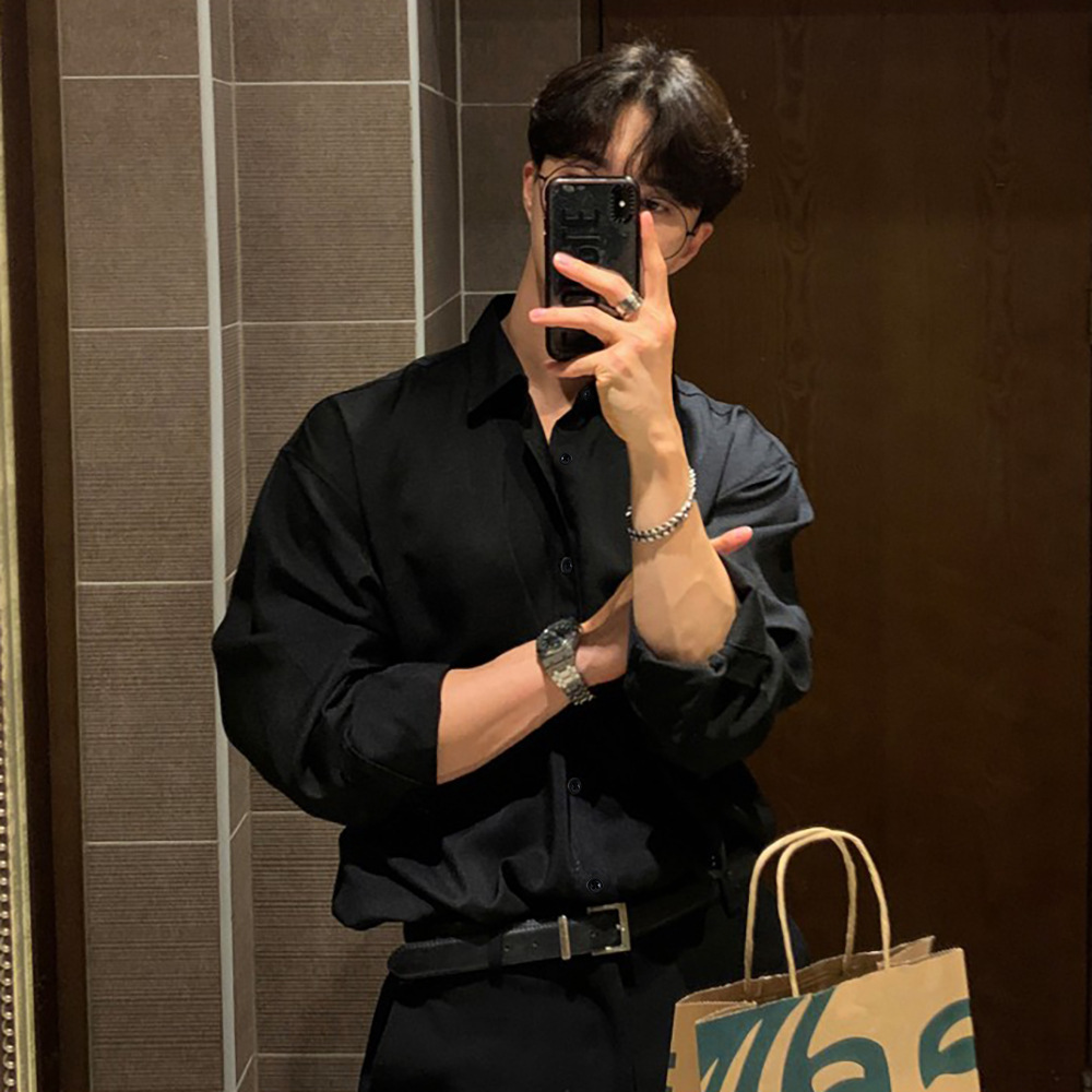 メンズファッション、長袖シャツ、黒、カジュアル、ビジネススタ - Men'S Vintage Formal Wear のレビューと価格