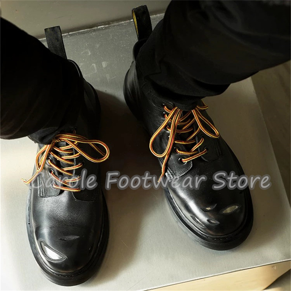 デザインが損傷した、丸いつま先の厚底アンクルブーツ。男性用、 - Men'S Formal Style のレビューと価格