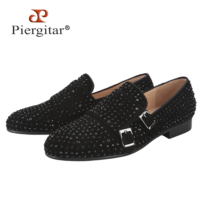 Piergitar 新しい黒スエードメンズダブルモンクシュー - Men'S Formal Party Wear Shoes のレビューと価格