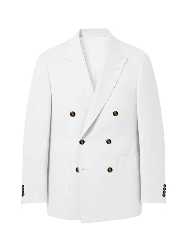 メンズリネンブレザー1枚 ダブルブレスト パッチポケット付き - Men Linen Formal Wear のレビューと価格