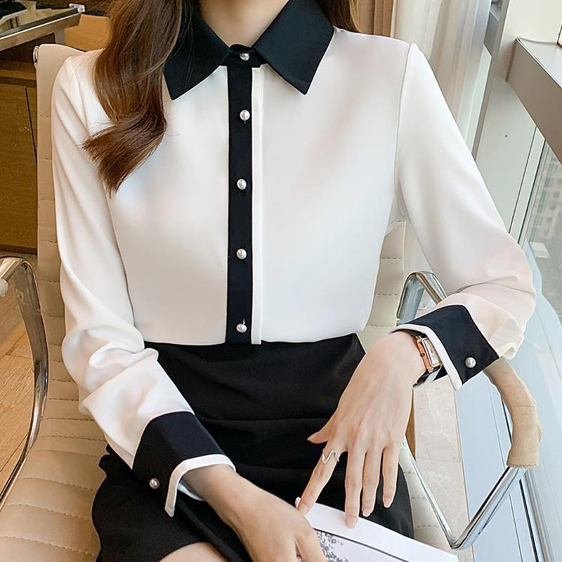 女性用ホワイトシフォンシャツ韓国シックなシングルブレストコン - Men'S Formal Style のレビューと価格