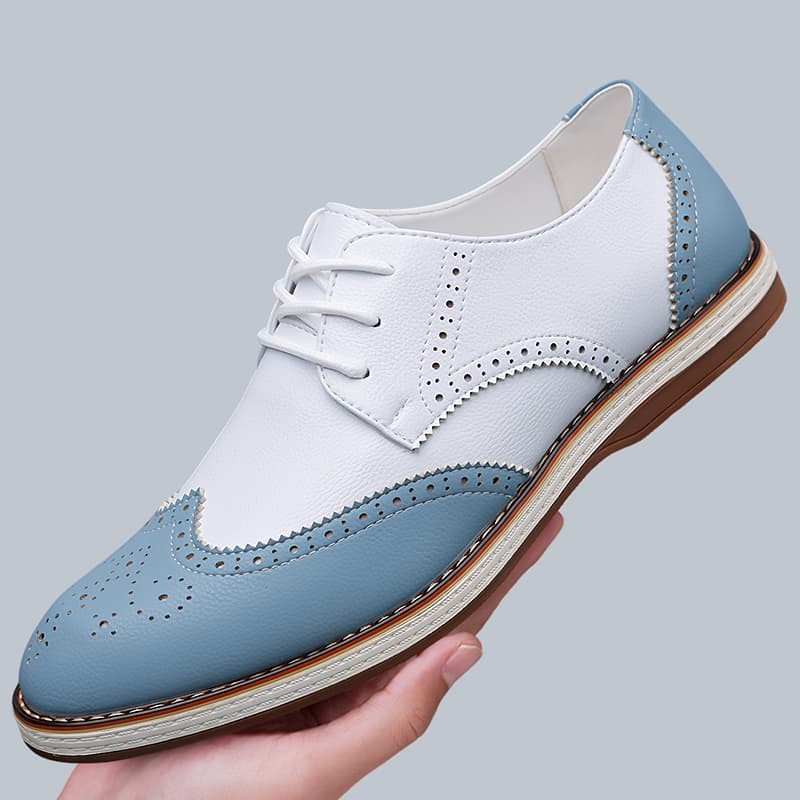 メンズ ホワイト ブルー ツートーン ブローグ オックスフォ - Patent Leather Oxford のレビューと価格