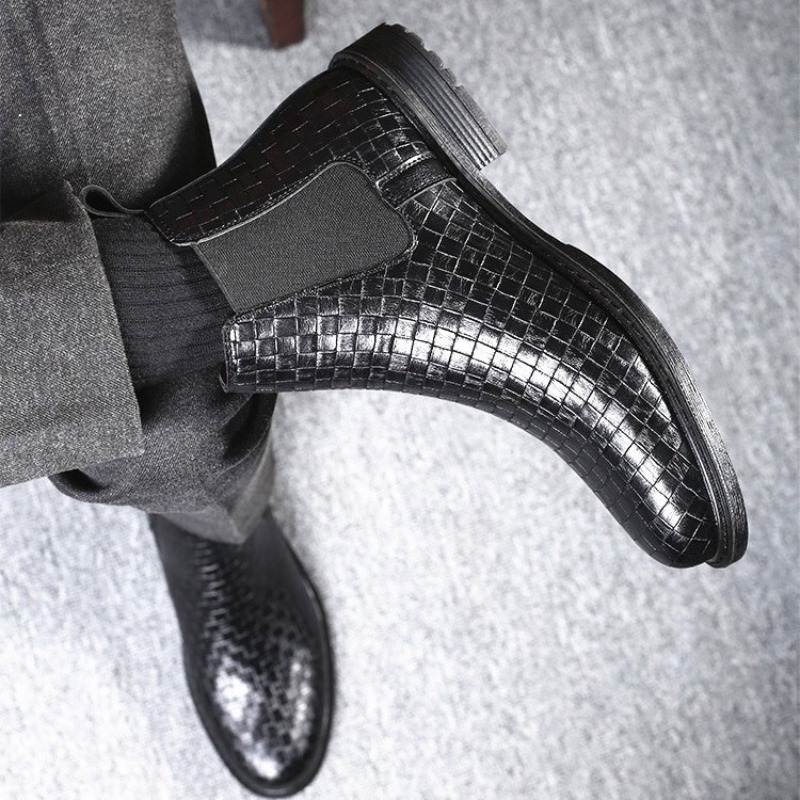 メンズ、織り柄のチェルシーブーツ、PU素材、伸縮性、スリップ - Men'S Formal Style のレビューと価格