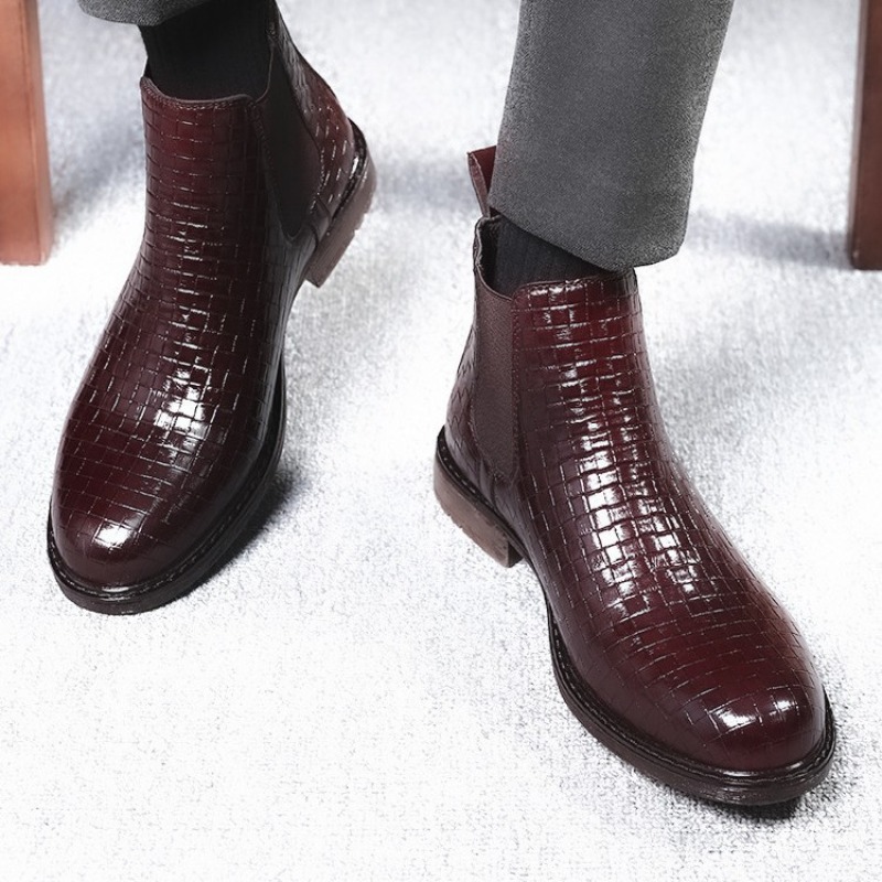 メンズ、織り柄のチェルシーブーツ、PU素材、伸縮性、スリップ - Men'S Formal Style のレビューと価格