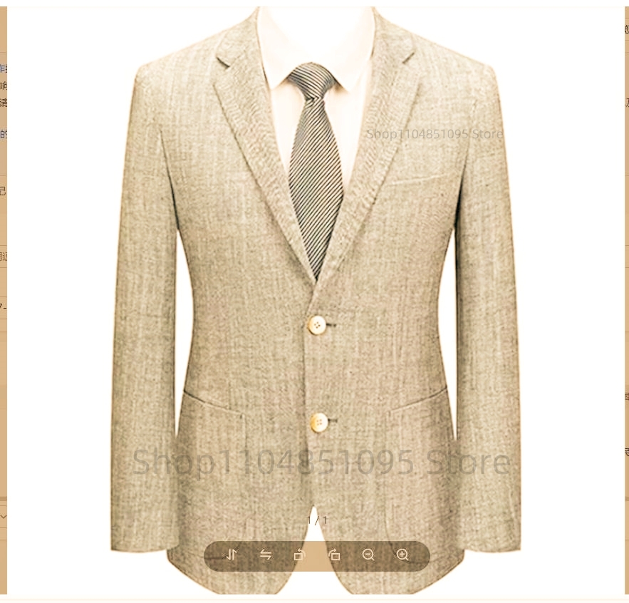 メンズスリムフィットリネンスーツブレザー ベージュ/ブルー  - Men Linen Formal Wear のレビューと価格