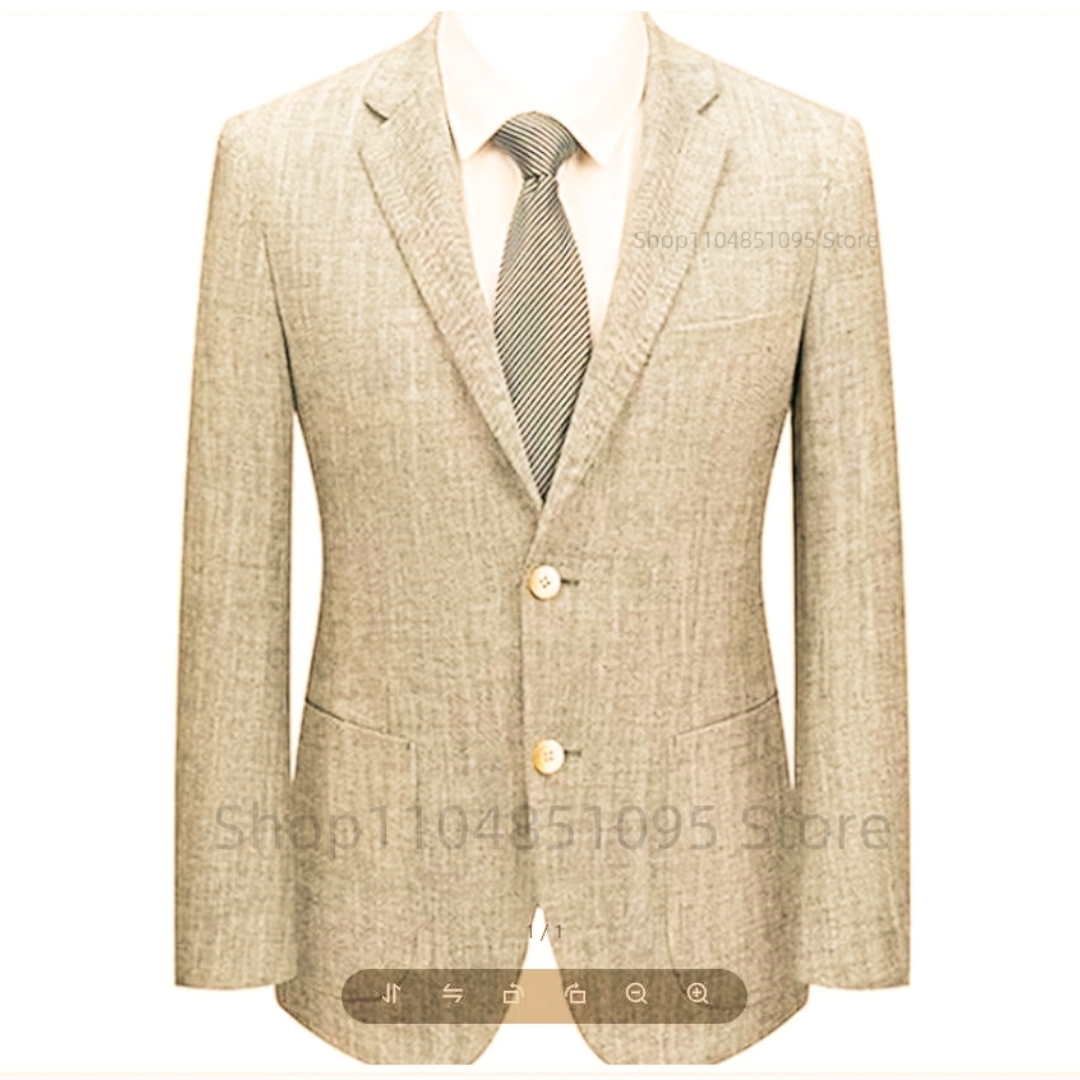 メンズスリムフィットリネンスーツブレザー ベージュ/ブルー  - Men Linen Formal Wear のレビューと価格