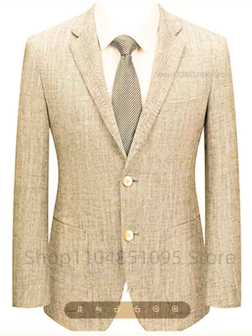 メンズスリムフィットリネンスーツブレザー ベージュ/ブルー  - Men Linen Formal Wear のレビューと価格