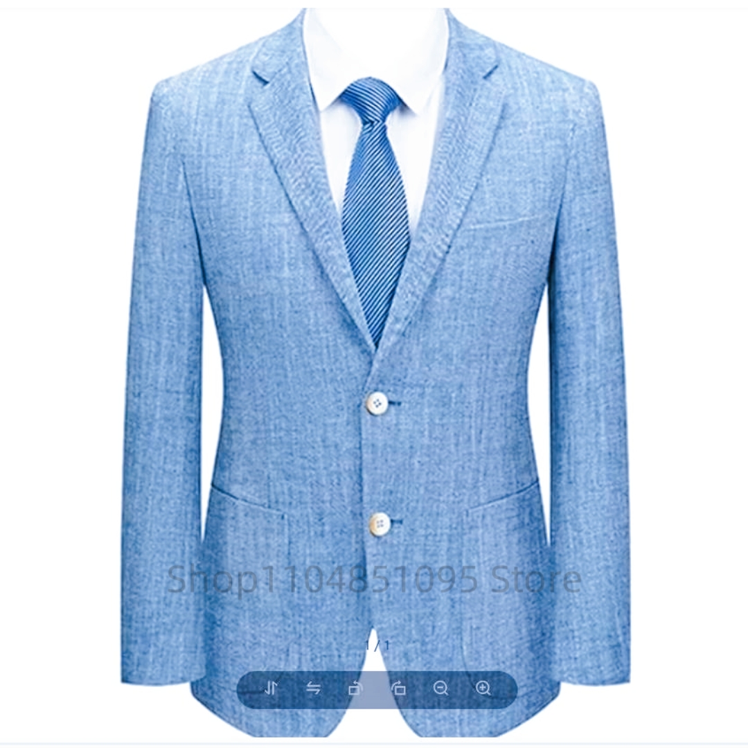 メンズスリムフィットリネンスーツブレザー ベージュ/ブルー  - Men Linen Formal Wear のレビューと価格