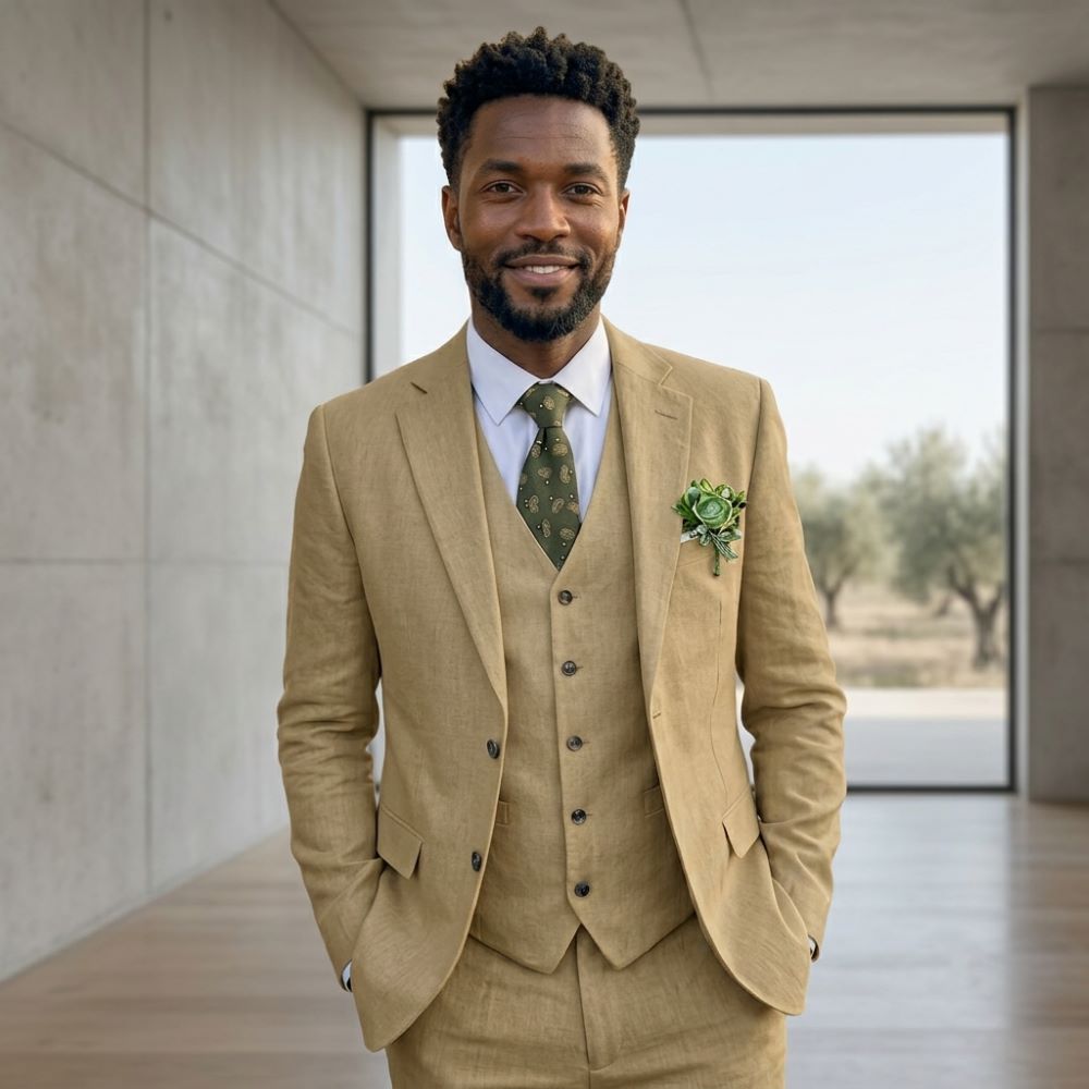 リネンメンズスーツ ノッチドラペル 夏用 グルームズマン ウ - Men Linen Formal Wear のレビューと価格