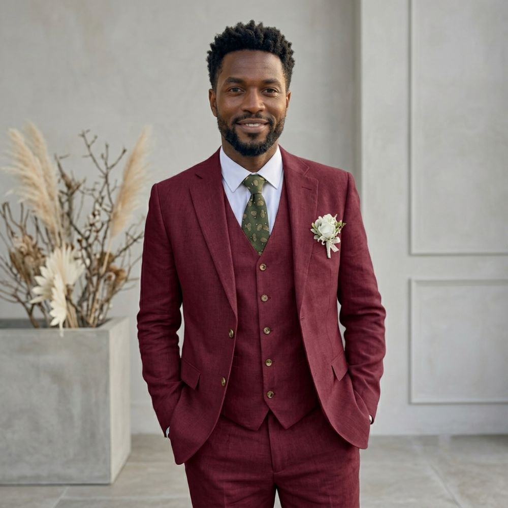 リネンメンズスーツ ノッチドラペル 夏用 グルームズマン ウ - Men Linen Formal Wear のレビューと価格