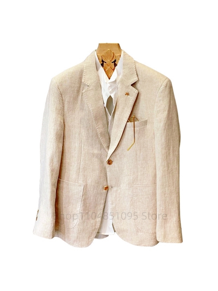ベージュ男性スーツリネンブレザージャケットビジネスカジュアル - Men Linen Formal Wear のレビューと価格