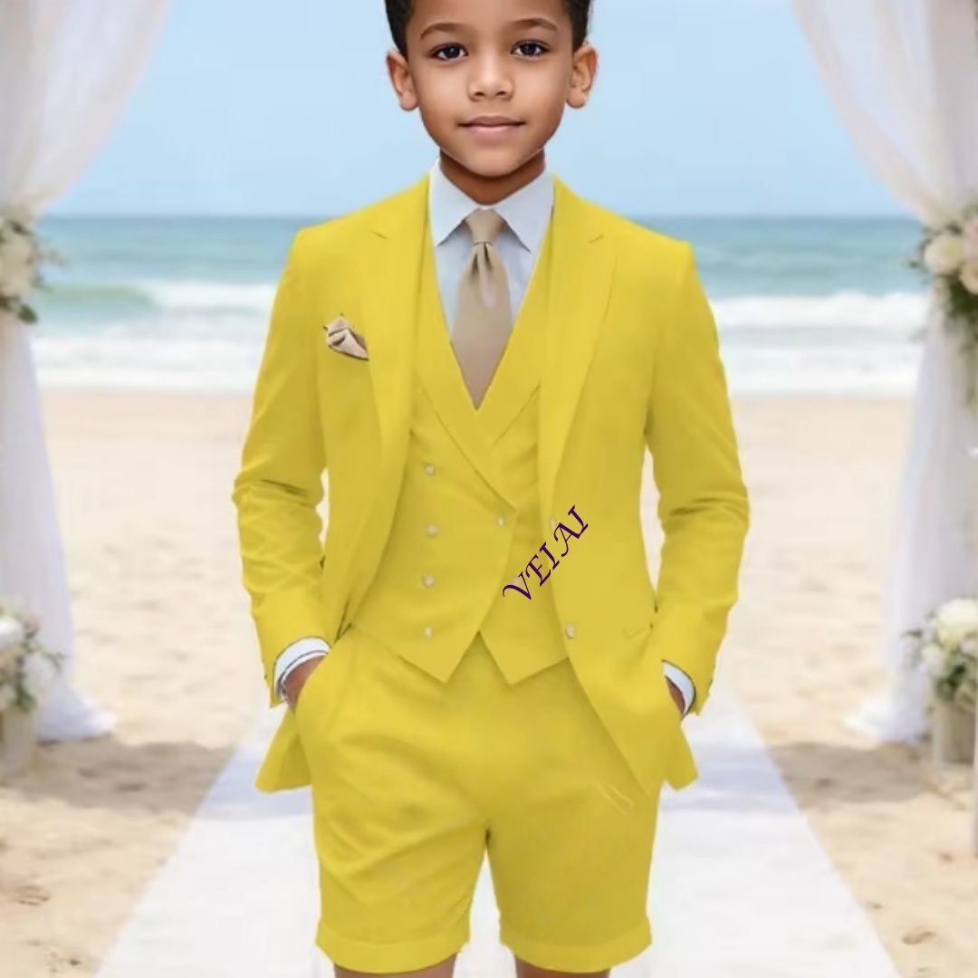 男の子用、カスタムメイドのクラシックな3ピースリネンスーツ。 - Mens Formal のレビューと価格