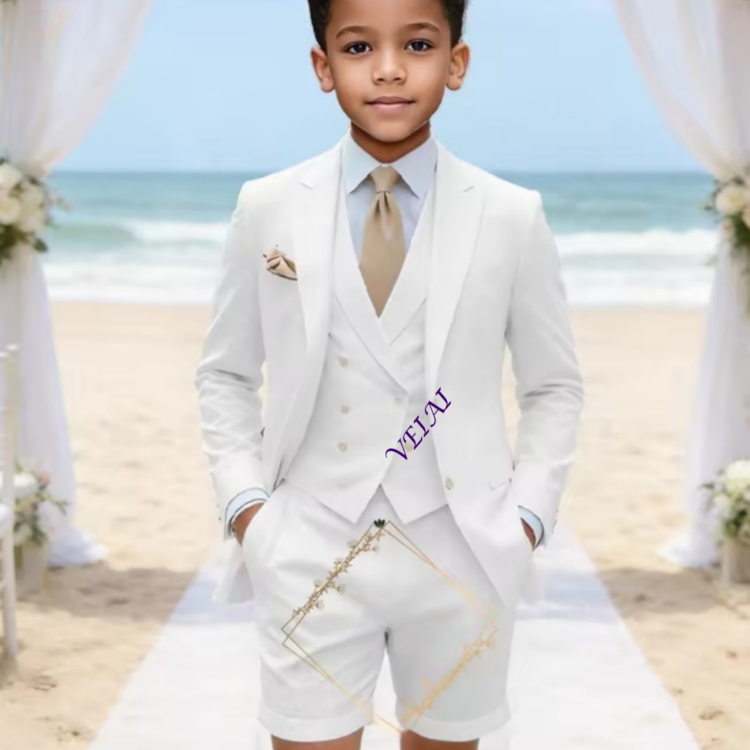 男の子用、カスタムメイドのクラシックな3ピースリネンスーツ。 - Mens Formal のレビューと価格