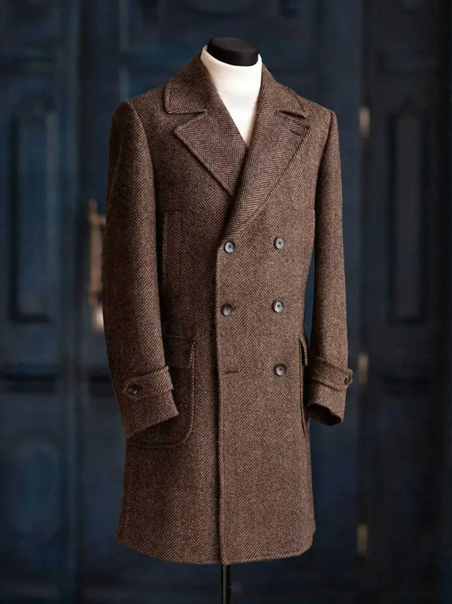 モダンなデザインのヘリンボーン柄オーバーコート。1枚で着用可 - Men'S Formal Wear No Suit のレビューと価格