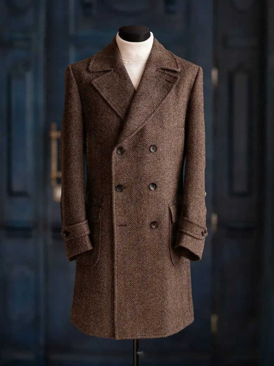 モダンなデザインのヘリンボーン柄オーバーコート。1枚で着用可 - Men'S Formal Wear No Suit のレビューと価格