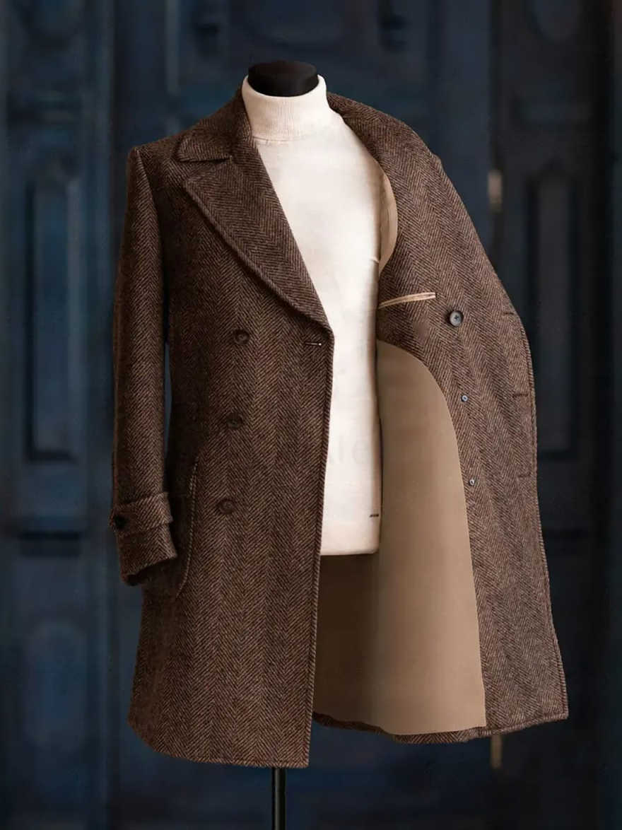 モダンなデザインのヘリンボーン柄オーバーコート。1枚で着用可 - Men'S Formal Wear No Suit のレビューと価格