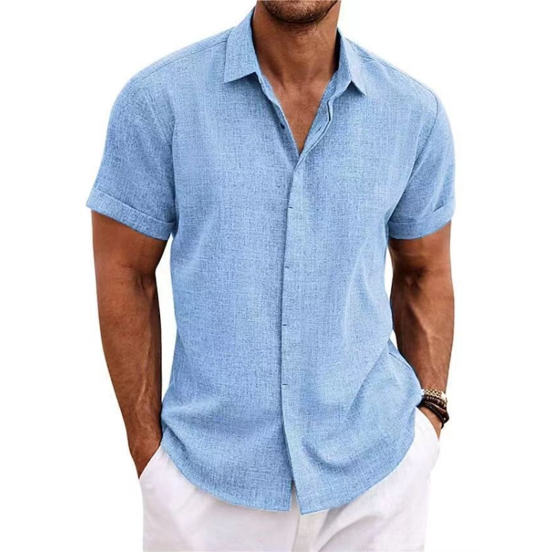 メンズファッションカジュアル無地シャツボタンリネンコットン半 - Men Linen Formal Wear のレビューと価格
