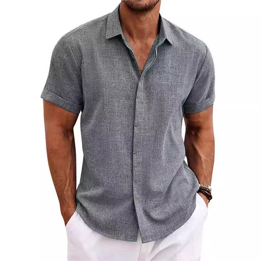 メンズファッションカジュアル無地シャツボタンリネンコットン半 - Men Linen Formal Wear のレビューと価格