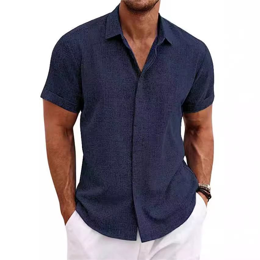 メンズファッションカジュアル無地シャツボタンリネンコットン半 - Men Linen Formal Wear のレビューと価格