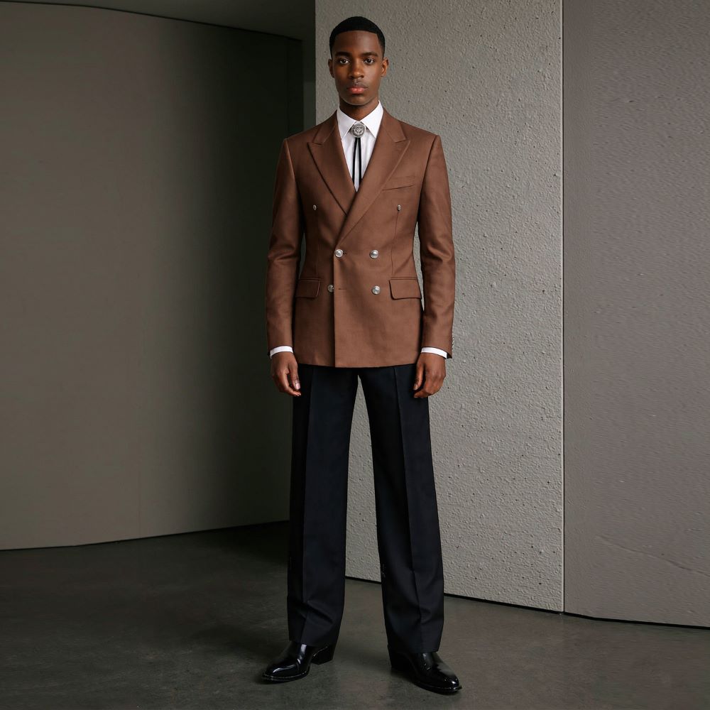 メンズ2ピースリラックススリムスーツ、ダブルブレスト、丸ボタ - Men Linen Formal Wear のレビューと価格