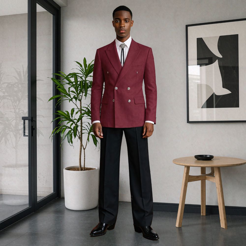 メンズ2ピースリラックススリムスーツ、ダブルブレスト、丸ボタ - Men Linen Formal Wear のレビューと価格